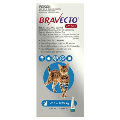 Bravecto Plus For Medium Cats 2.8 -  6.25 Kg Blue 3 Pack