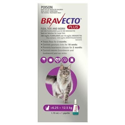 Bravecto Plus For Large Cats 6.25 â€“ 12.5 Kg (Purple) 2 Pack