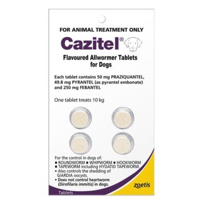 Cazitel Flavoured Allwormer For Dogs 10kg Purple 4 Tablet