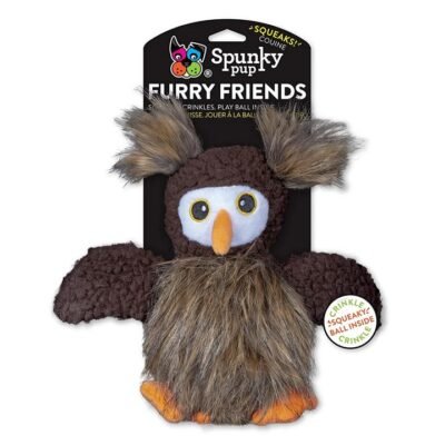 Spunky Pup Furry Friends Owl With Ball Squeaker  1 Pack