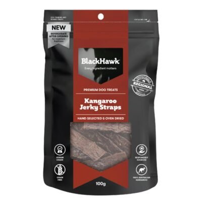 Black Hawk Kangaroo Jerky Straps Dog Treats  300 Gm