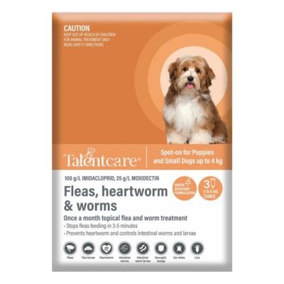 Talentcare Spot On Dog Flea & Worm Treatment For Puppies And Small Dogs Up To 4kg 3 Pack