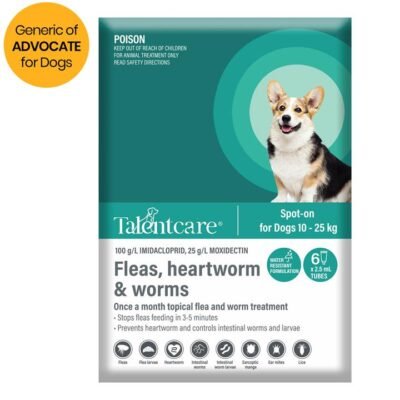 Talentcare Spot On Dog Flea & Worm Treatment For Dogs 10 - 25kg 6 Pack