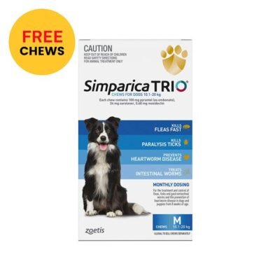 Simparica Trio For Medium Dogs 10.1-20kg Blue 3 Chews + 1  Free