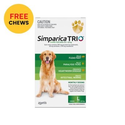Simparica Trio For Large Dogs 20.1-40kg Green 3 Chews + 1  Free