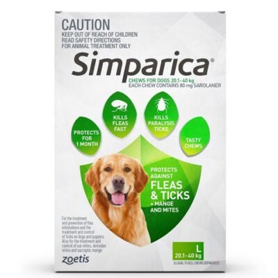 Simparica Flea & Tick Tablets for Large Dogs 20.1-40kgs-Green 6-Pack