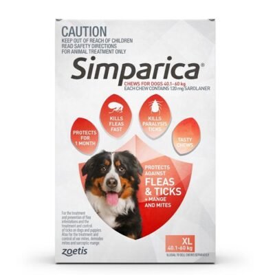 Simparica Flea & Tick Tablets for Extra Large Dogs 40.1-60kg - Red 6-Pack