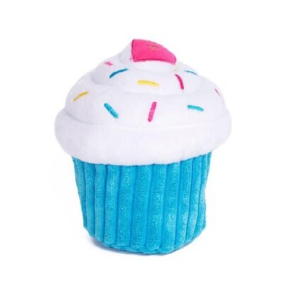 Zippy Paws Plush Squeaker Dog Toy - Cupcake in Blue or Pink - Blue