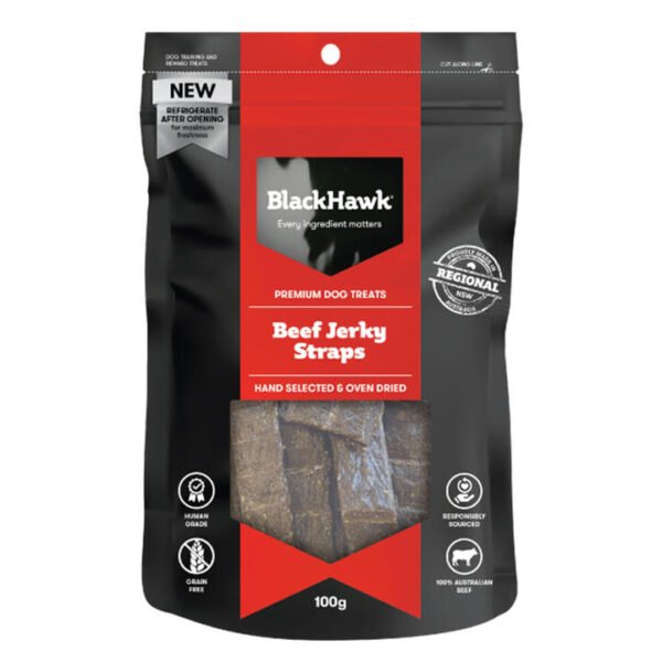 Black Hawk Beef Jerky Straps Dog Treats  200 Gm