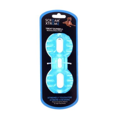 Scream Xtreme Treat Dumbbell Dog Toy - Loud Blue 1 X 13cm - Medium/Large