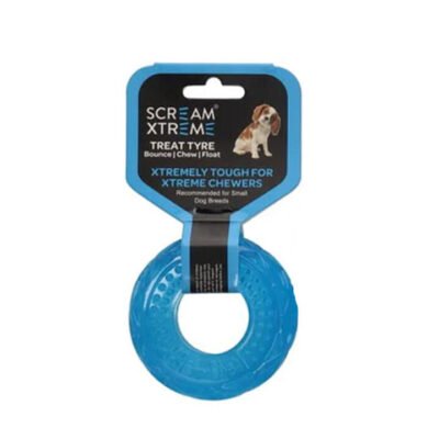 Scream Xtreme Treat Tyre Dog Toy - Loud Blue 9 Cm X 3cm - Small