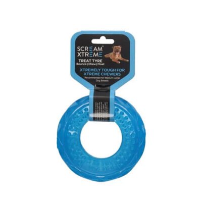 Scream Xtreme Treat Tyre Dog Toy - Loud Blue 13 Cm X 4.5cm - Medium/Large