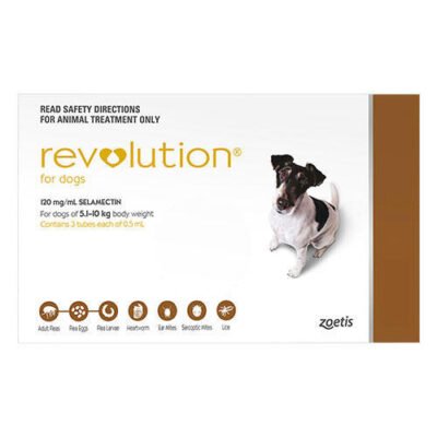 Revolution (Selamectin) For Small Dogs 5.1 To 10kg (Brown) 6 Pack + Free Canex