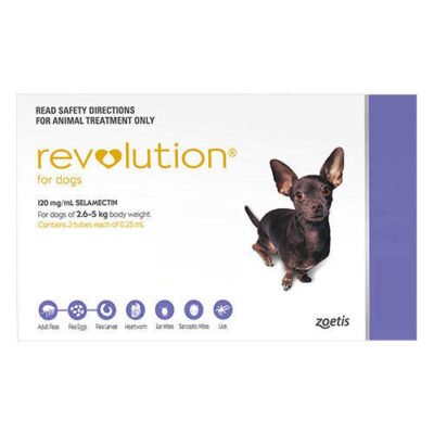 Revolution (Selamectin) For Very Small Dogs 2.6 To 5kg (Purple) 3 Pack + Free Canex